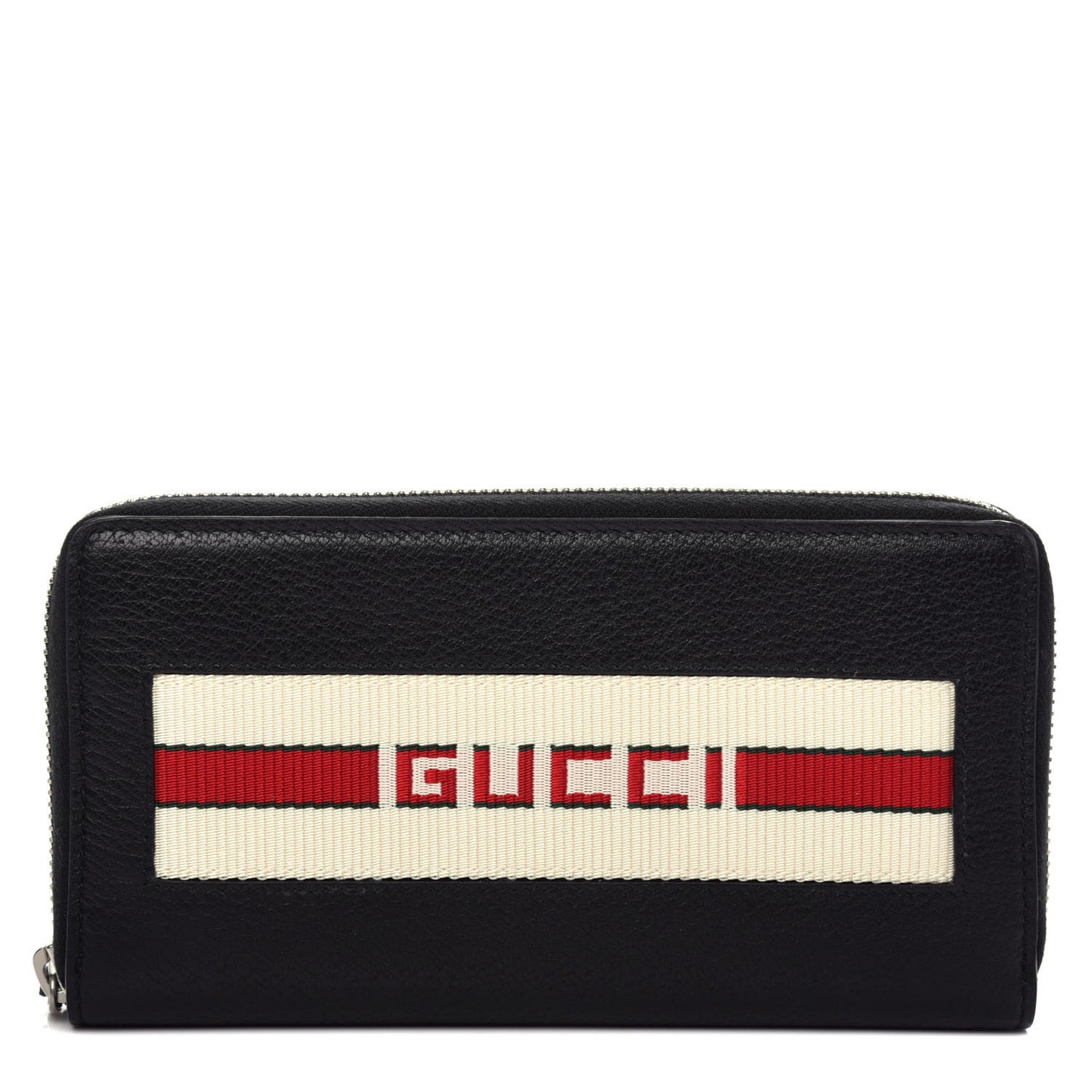 Textured Calfskin Jacquard Gucci Stripe Zip Around Wallet Black Ecru