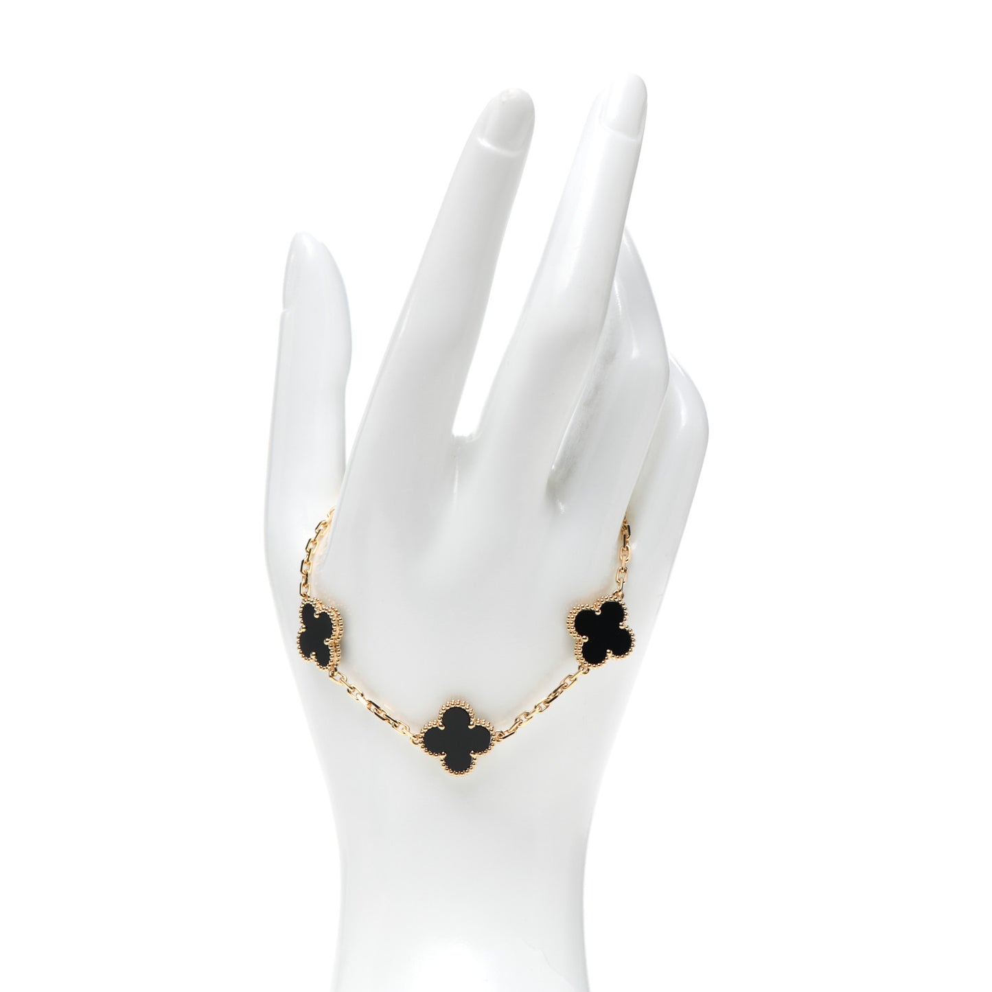 18K Yellow Gold Black Onyx 5 Motifs Vintage Alhambra Bracelet