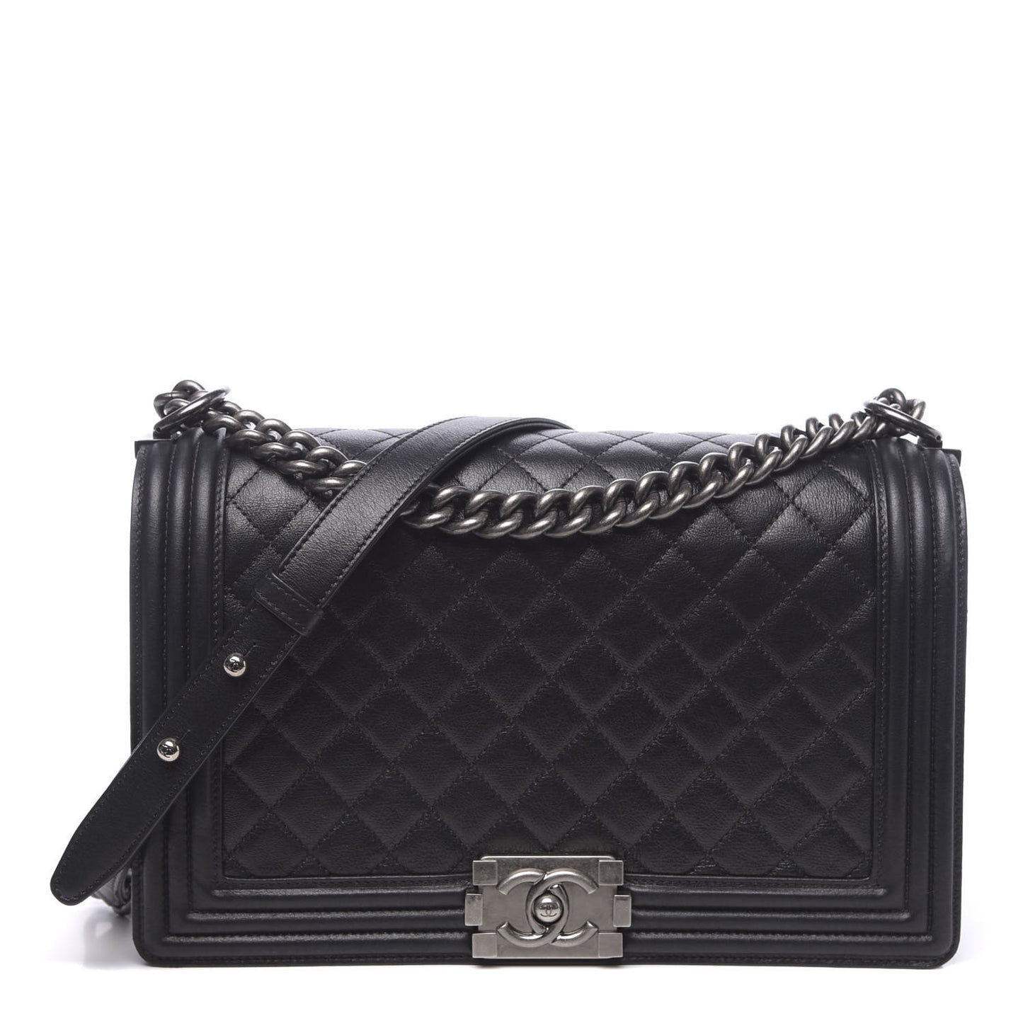 Metallic Calfskin Quilted New Medium Boy Flap Black