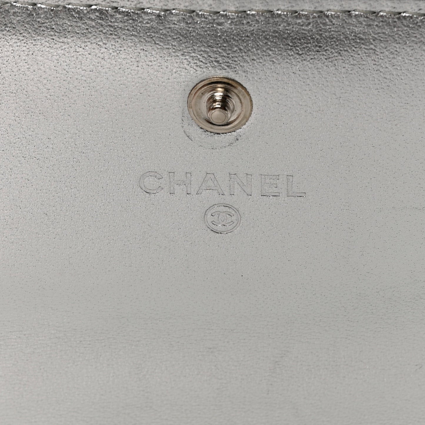 Metallic Lambskin Quilted Long Flap Wallet Silver