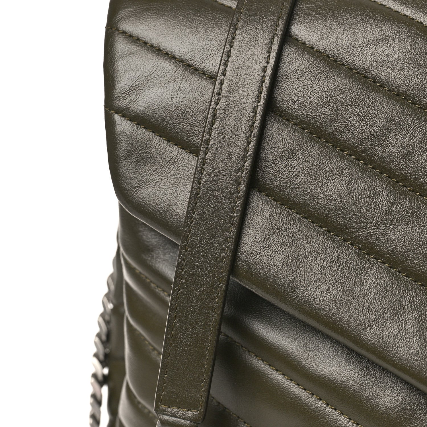 Saint Laurent Calfskin Y Quilted Monogram Large Loulou Chain Satchel Kaki Fonce 7 of 9
