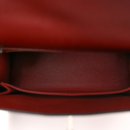 Hermes Madame Calfskin Shiny Niloticus Crocodile Kelly Sellier Touch 25 Rouge H Terre 5 of 14