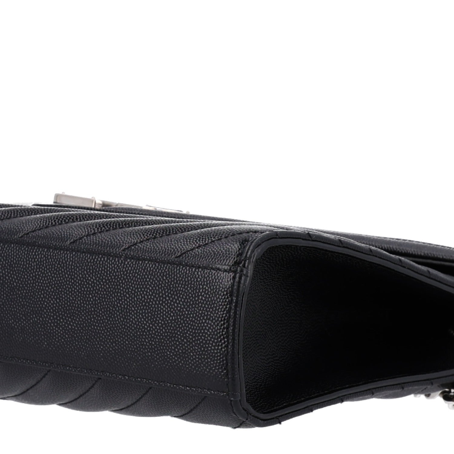 Saint Laurent Grain De Poudre Matelasse Chevron Large Monogram Satchel Black 11 of 11
