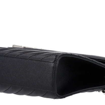 Saint Laurent Grain De Poudre Matelasse Chevron Large Monogram Satchel Black 11 of 11