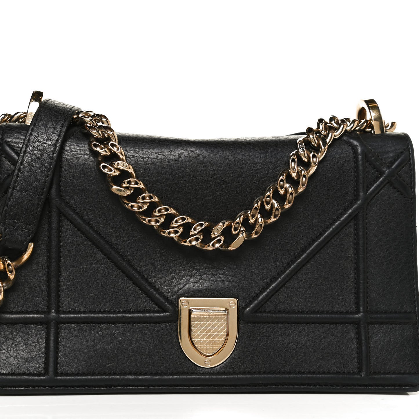 Grained Calfskin Small Diorama Flap Bag Black
