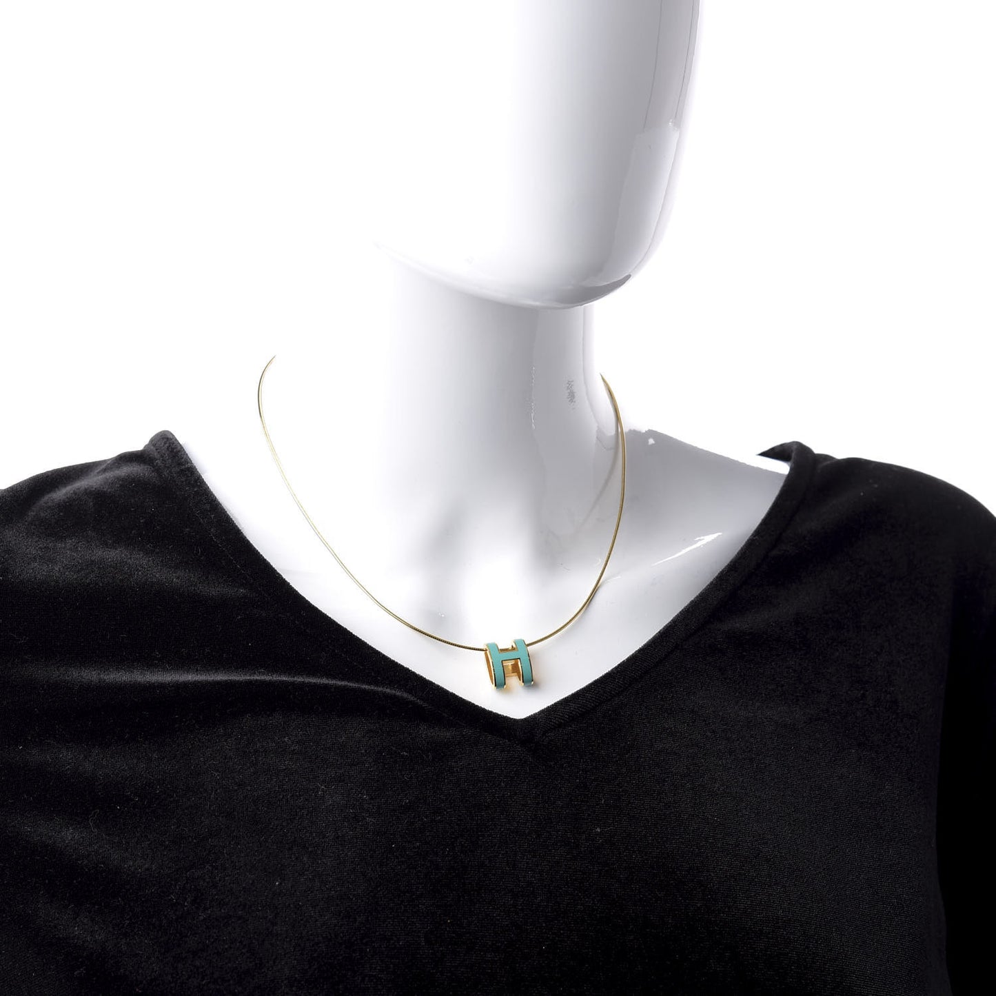 Lacquered Gold Pop H Pendant Necklace Turquoise