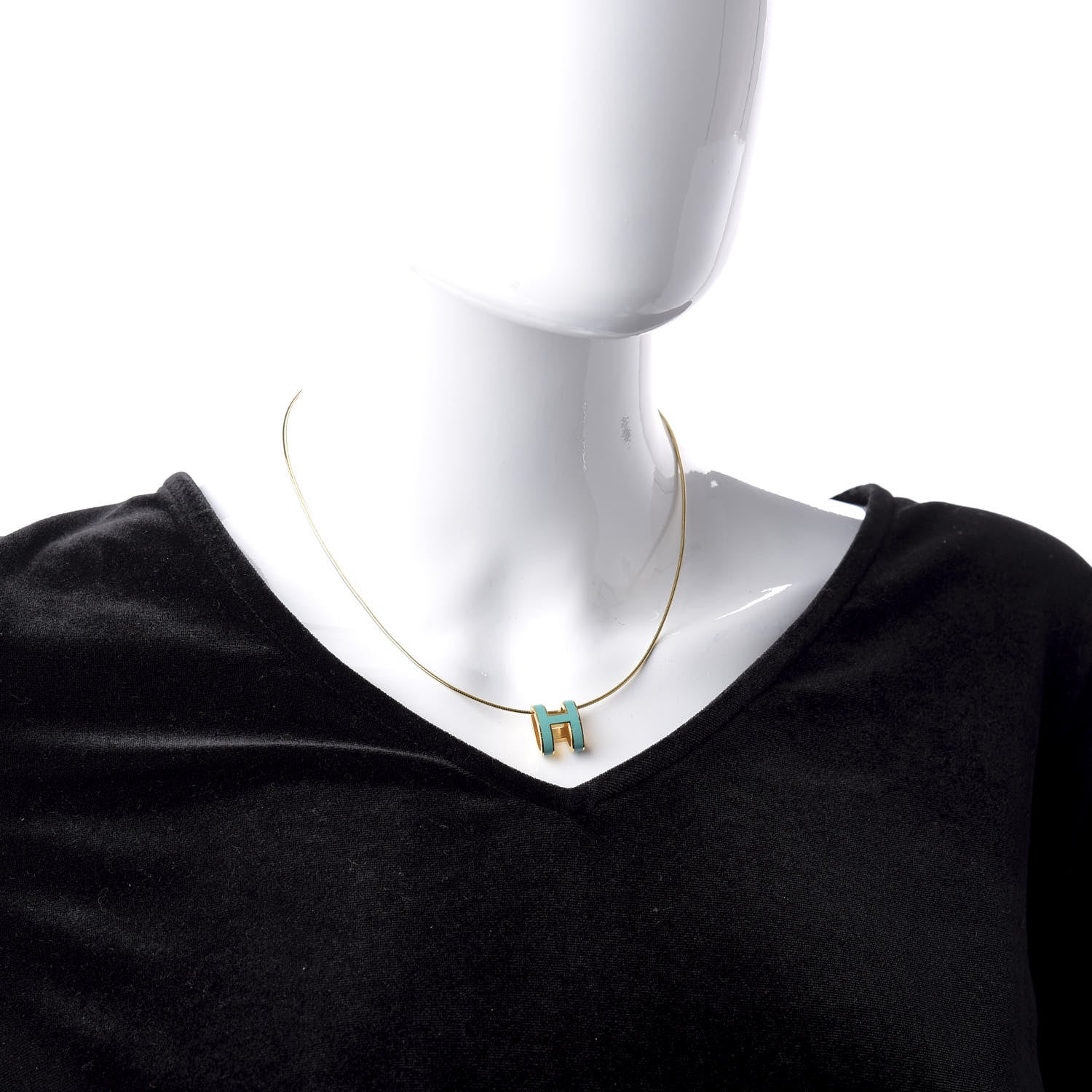 Hermes Lacquered Gold Pop H Pendant Necklace Turquoise 2 of 6