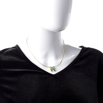 Hermes Lacquered Gold Pop H Pendant Necklace Turquoise 2 of 6