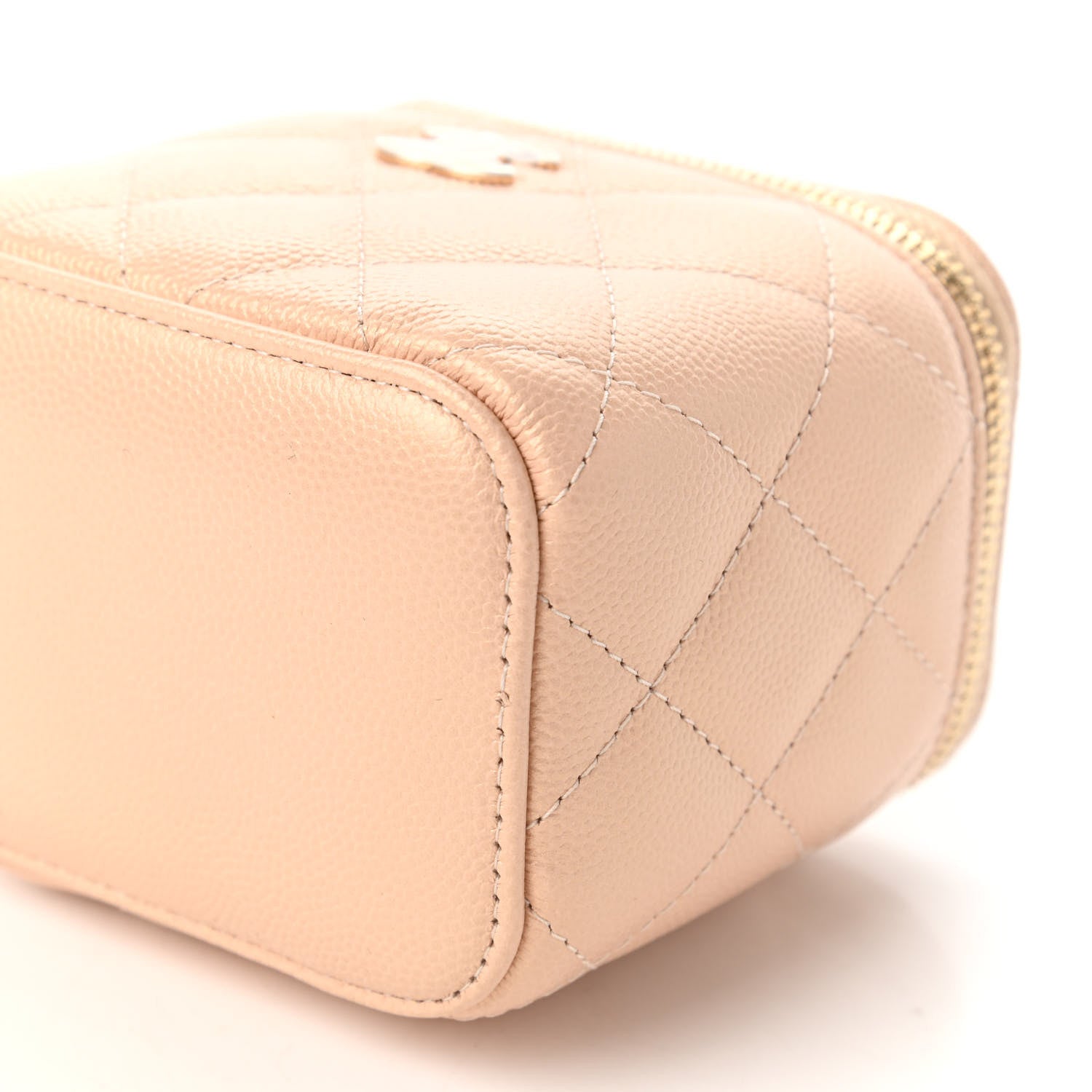 Chanel Iridescent Caviar Quilted Mini Pearl On Top Vanity Case With Chain Beige 7 of 11