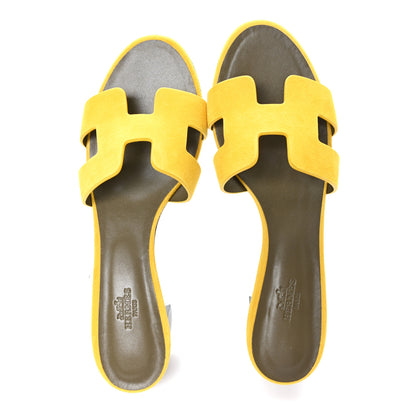 Hermes Suede Goatskin Oasis Sandals 41 Jaune Sable 2 of 10