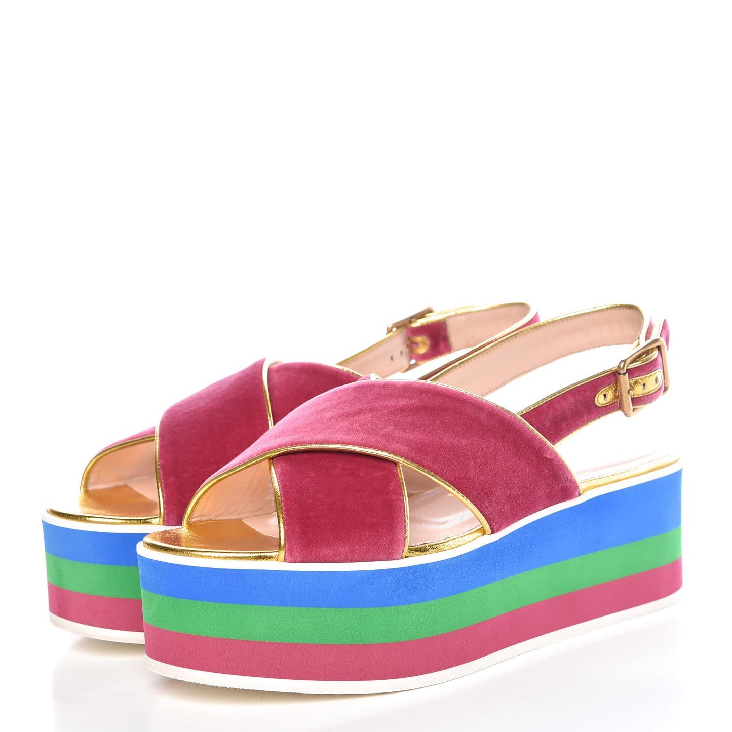 Velvet Crossover Platform Sandals 39 Light Raspberry Rose Oro