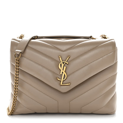 Saint Laurent Calfskin Y Quilted Monogram Small Loulou Chain Satchel Dark Beige 1 of 10