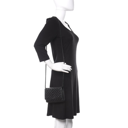 Chanel Patent Metallic Crumpled Calfskin Chevron Quilted Wallet On Chain WOC Black 2 of 14