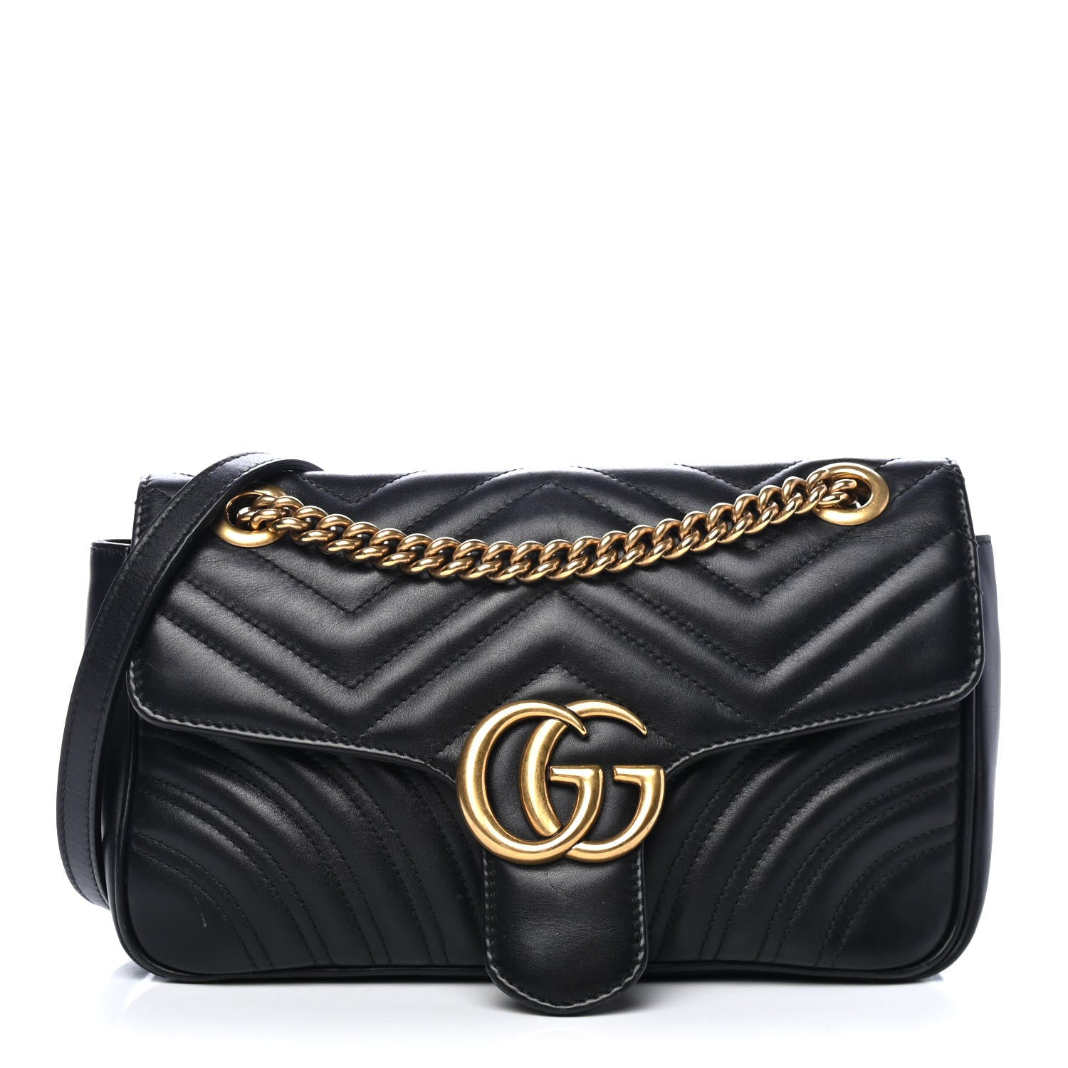 Gucci Calfskin Matelasse Small GG Marmont Shoulder Bag Black 1 of 4