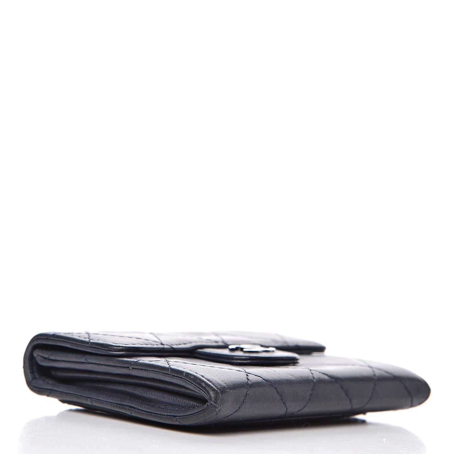 Lambskin Quilted Flap Card Holder Wallet Navy