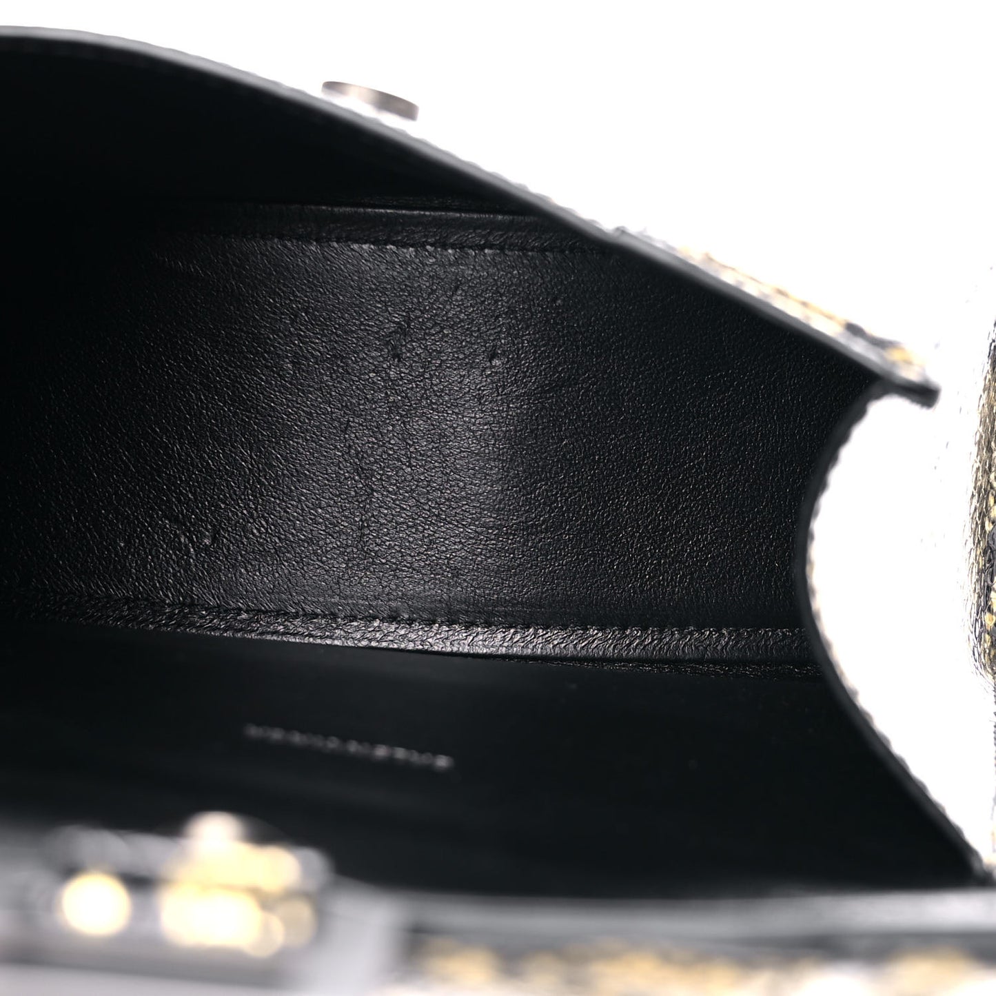 Shiny Calfskin Snakeskin Embossed Hourglass Top Handle Bag XS Gold Black
