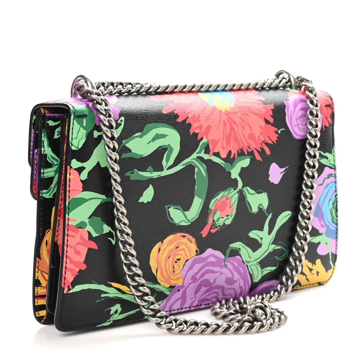 New Shangai Calfskin Jenny Floral Print Small Dionysus Shoulder Bag Black Pink