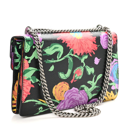 Gucci New Shangai Calfskin Jenny Floral Print Small Dionysus Shoulder Bag Black Pink 3 of 10