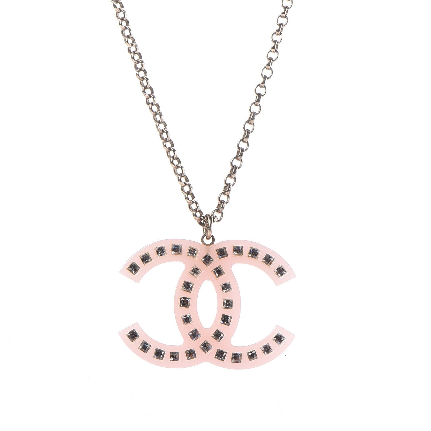 Chanel Translucent Resin Crystal CC Necklace Pink 4 of 7