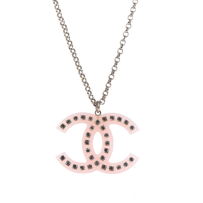 Chanel Translucent Resin Crystal CC Necklace Pink 4 of 7