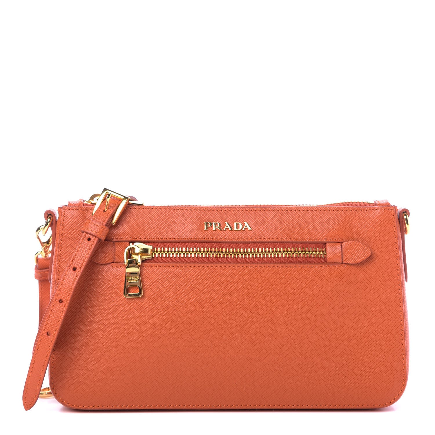 Prada Saffiano Lux Zip Crossbody Bag Papaya 1 of 9