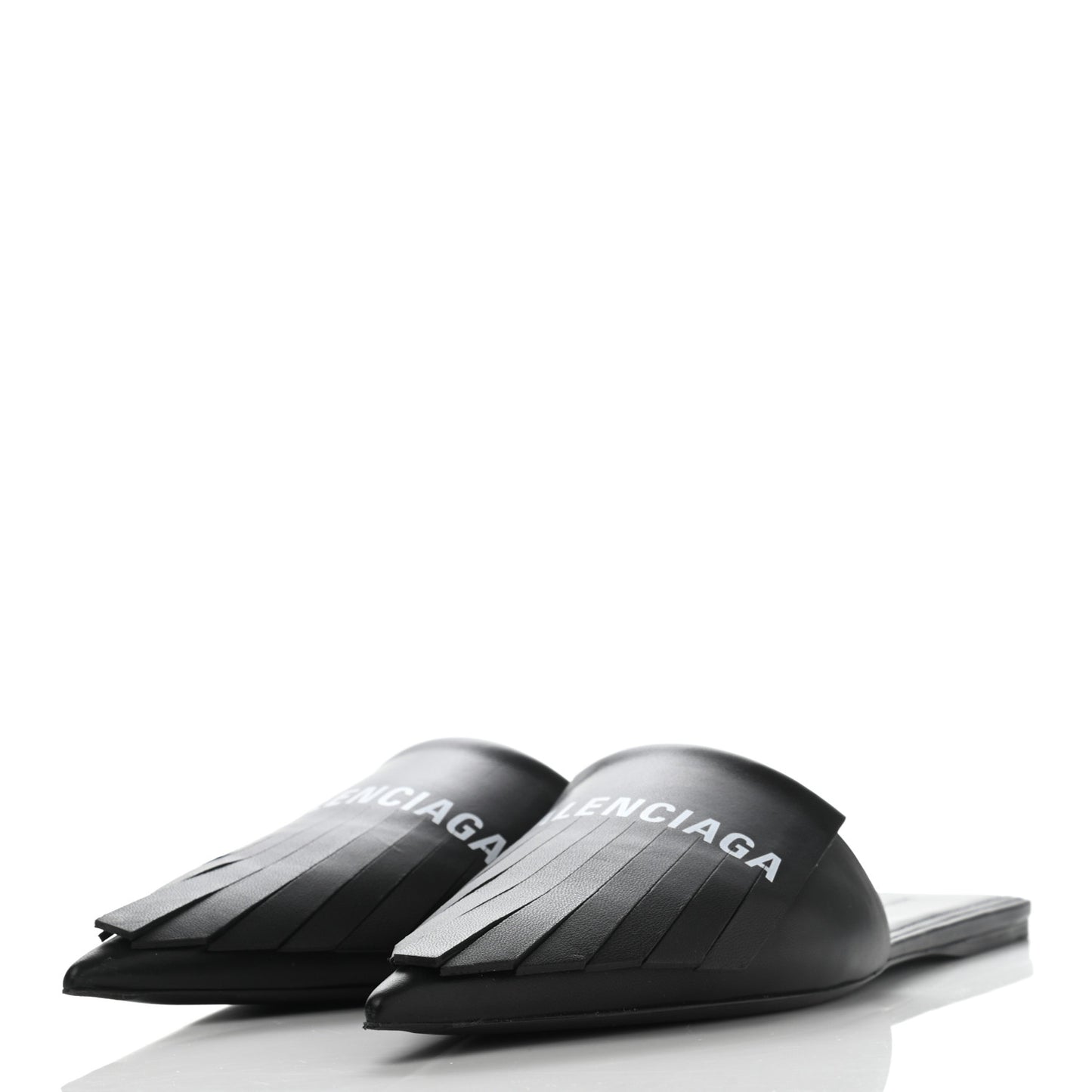 Nappa Pointed Toe Fringe Knife Logo Mules 41 Black White