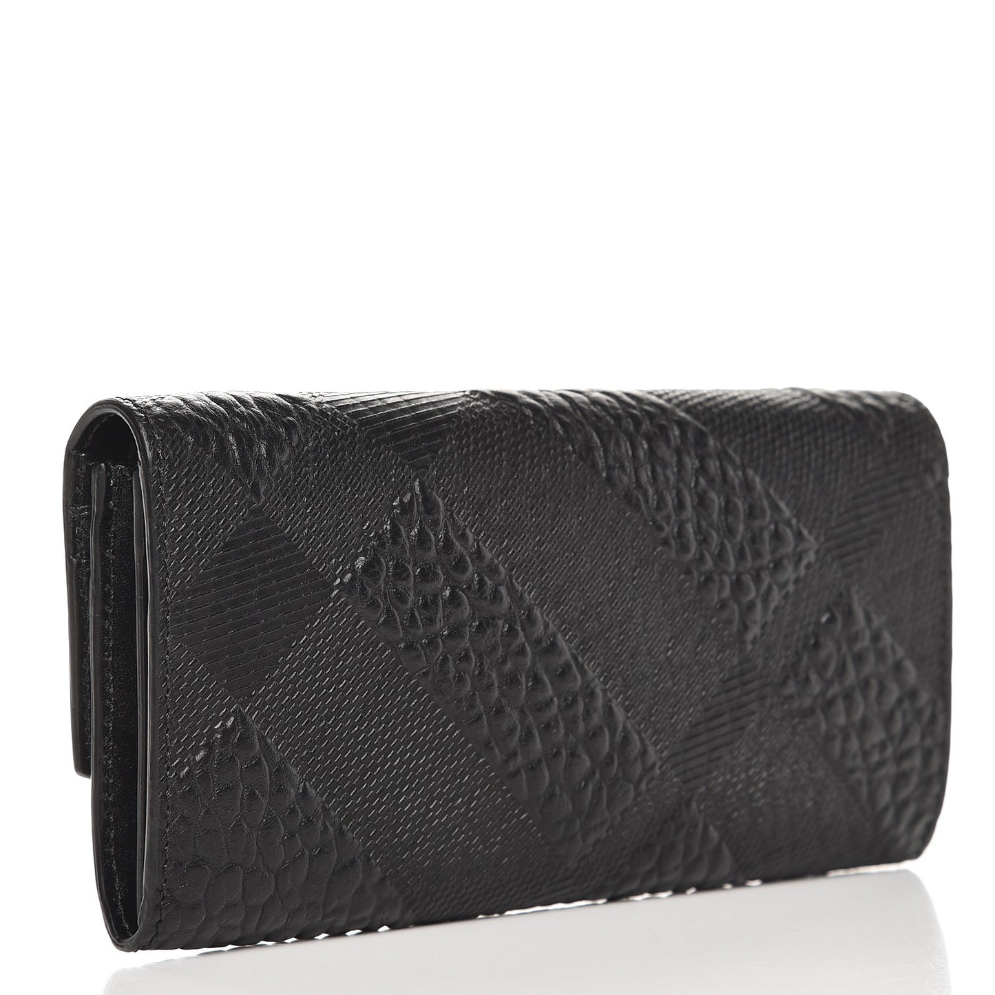 Signature Grain Calfskin Check Embossed Porter Continental Wallet Black