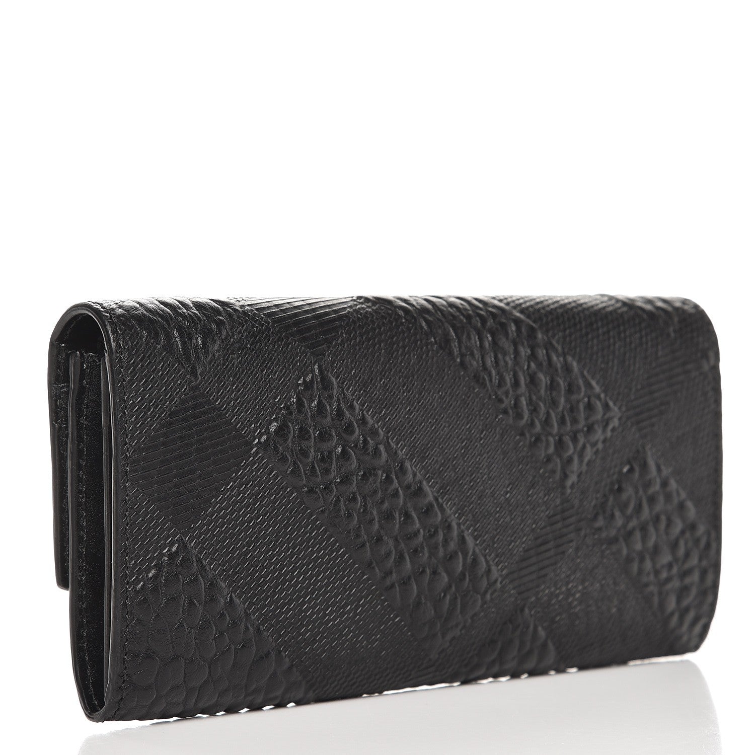 Burberry Signature Grain Calfskin Check Embossed Porter Continental Wallet Black 3 of 8
