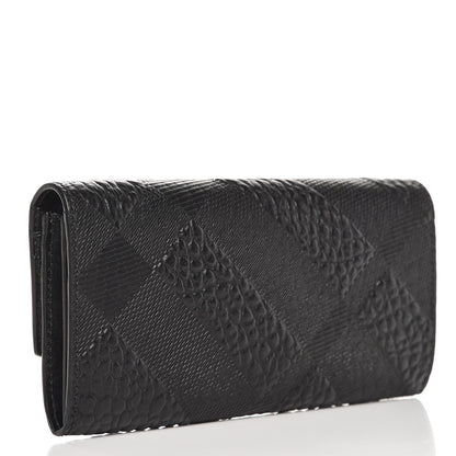 Burberry Signature Grain Calfskin Check Embossed Porter Continental Wallet Black 3 of 8