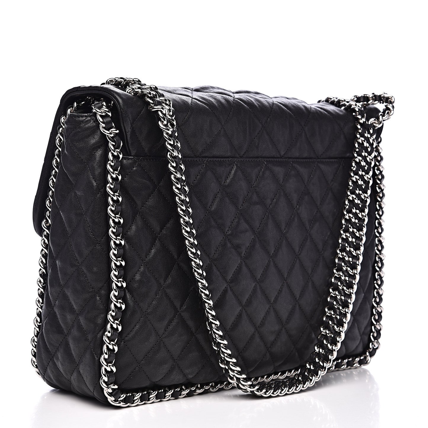 Washed Lambskin Quilted Maxi Chain Around Flap Black
