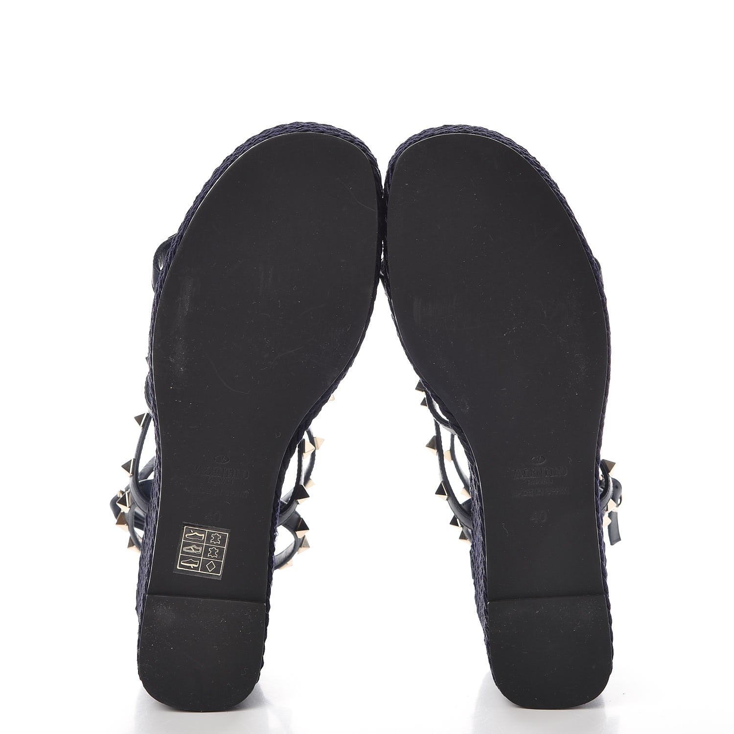 Valentino Garavani Calfskin Rockstud Ankle Strap Torchon Espadrille Caged Wedge Sandals 40 Navy 5 of 8