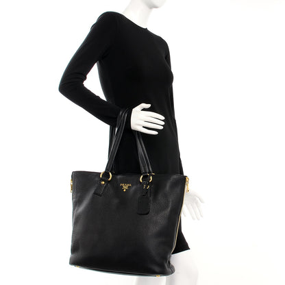 Prada Vitello Daino Side Zip Tote Black 2 of 7