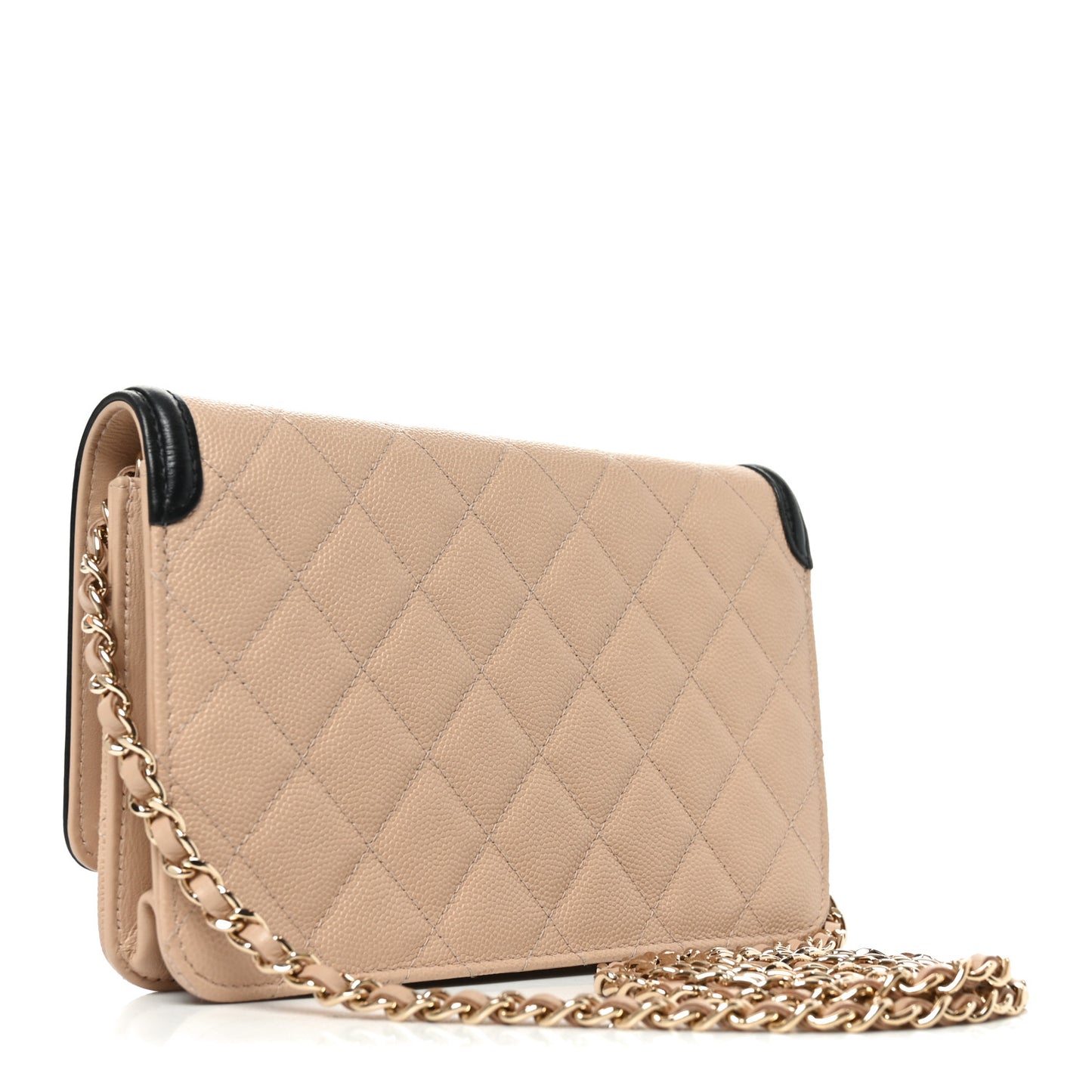 Caviar Quilted CC Filigree Wallet On Chain WOC Beige Black