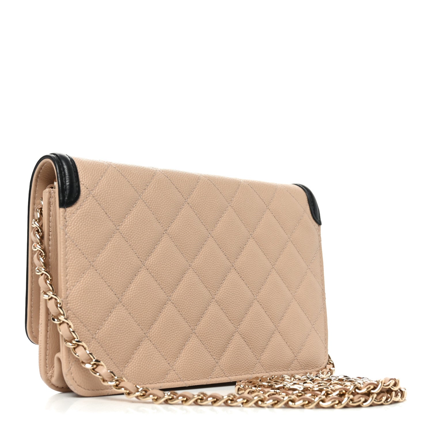 Chanel Caviar Quilted CC Filigree Wallet On Chain WOC Beige Black 3 of 11
