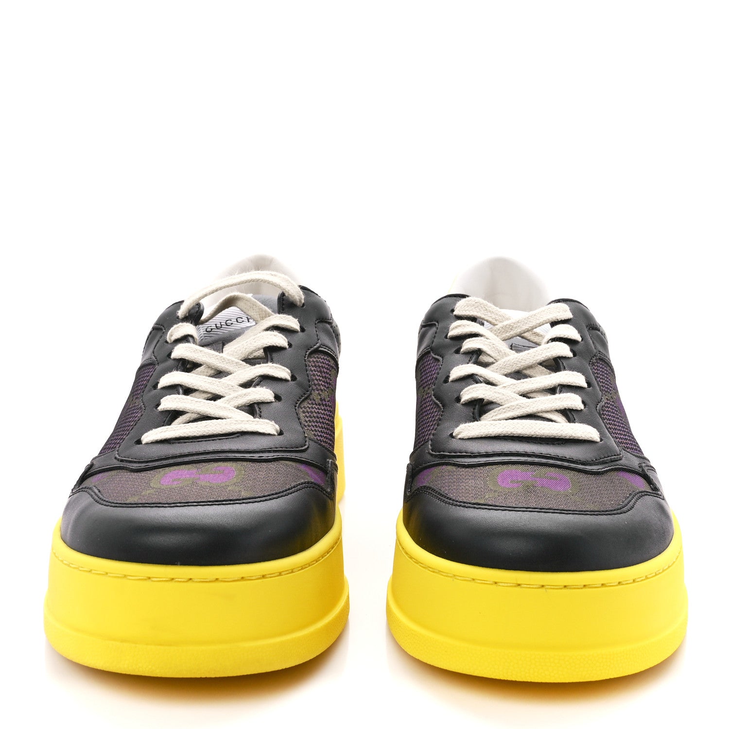 Gucci Calfskin Mesh GG Monogram Mens Chunky Sneakers 10 Black Purple 2 of 9