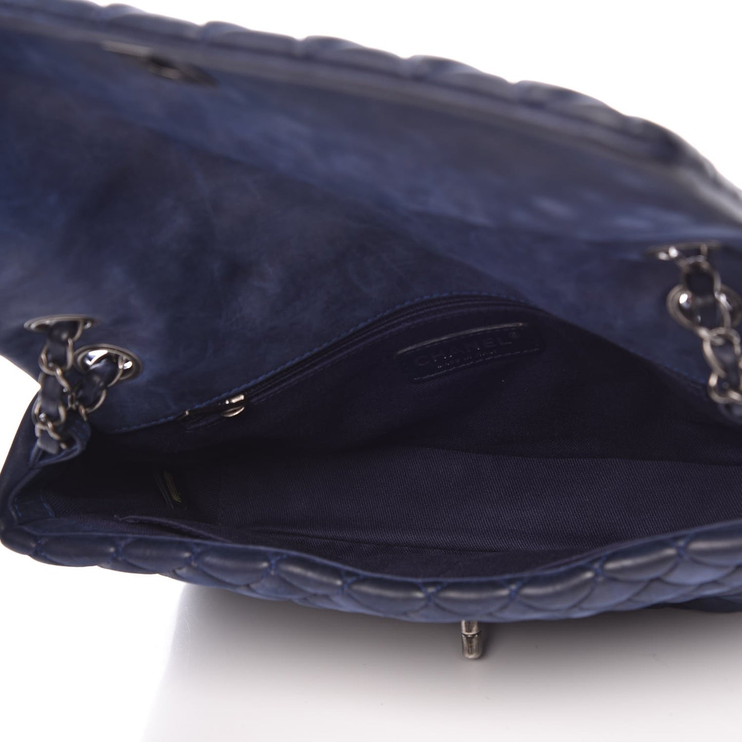 Iridescent Calfskin Quilted Large New Bubble Flap Navy