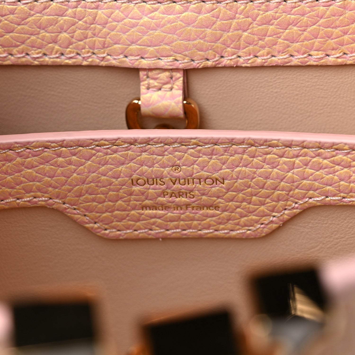 Louis Vuitton Metallic Taurillon Seashell Capucines BB Pink Yellow 6 of 8