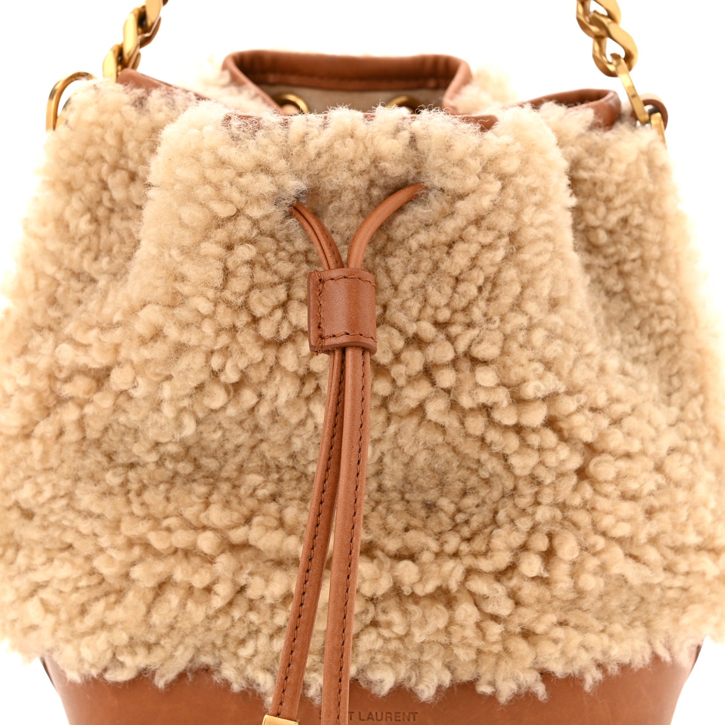 Shearling Calfskin Small Emmanuelle Bucket Bag Natural Beige Brick