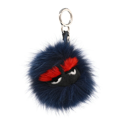 Fendi Rabbit Fox Mink Fur Freak Monster Bag Bug Charm Dark Red Navy 1 of 3