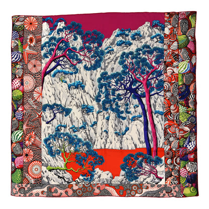 Hermes Cashmere Silk Sieste Au Paradis Scarf 140 White Fuchsia Bleu 1 of 5