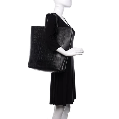 Celine Lambskin Crocodile Embossed Vertical Cabas Black 2 of 12