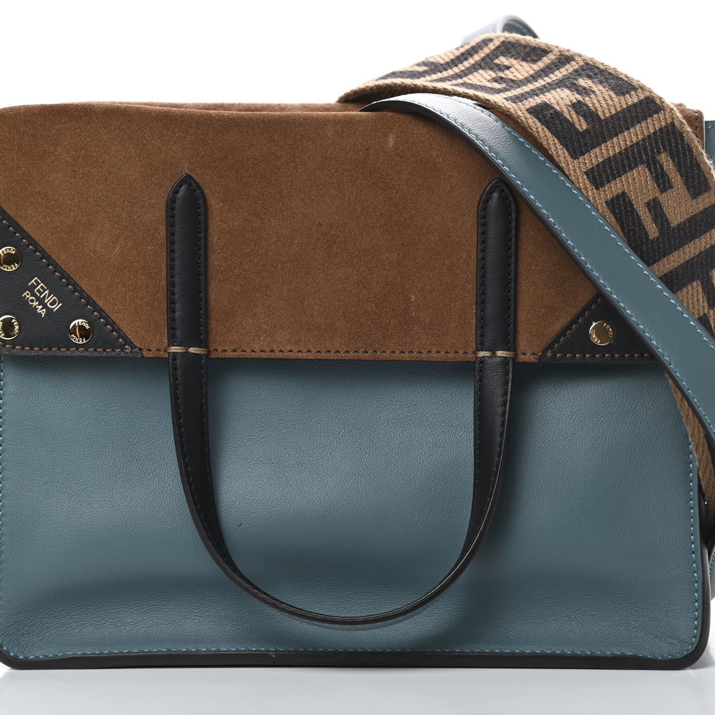 Vitello Grace Suede Small Flip Tote Azzurro Merlino Marrone Black