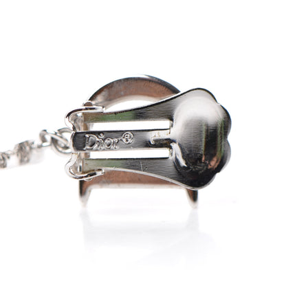 Christian Dior Crystal Heart Hoop Clip On Earrings Silver 4 of 4