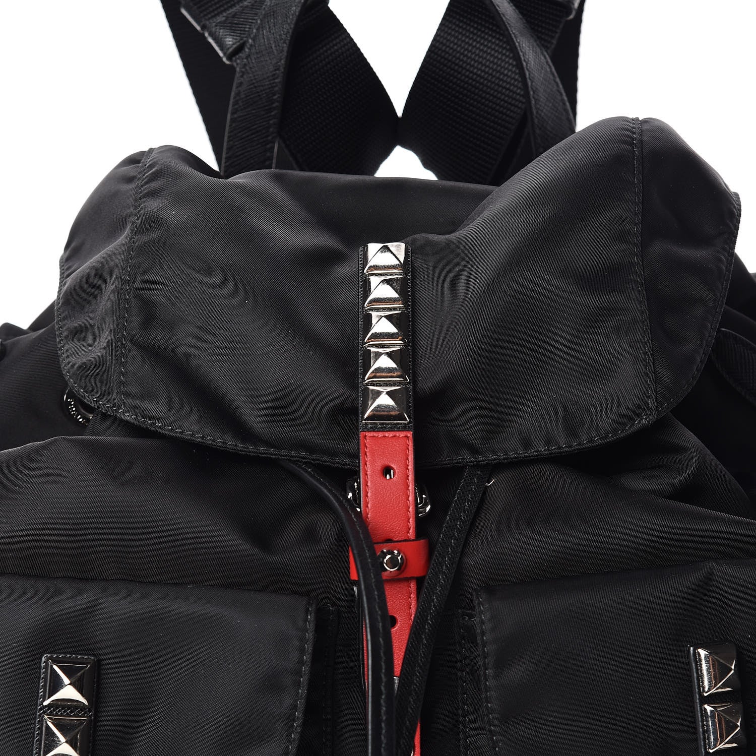 Prada Nylon New Vela Studded Backpack Black Fuoco 9 of 9