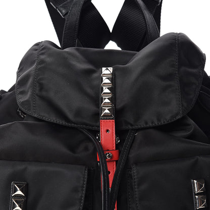 Prada Nylon New Vela Studded Backpack Black Fuoco 9 of 9
