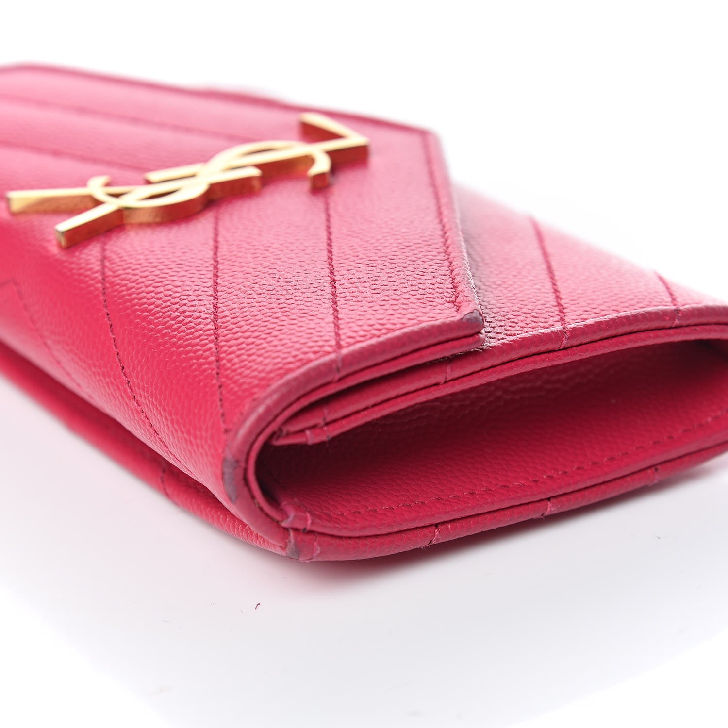 Saint Laurent Grain De Poudre Matelasse Chevron Small Monogram Envelope Wallet Bubblegum 10 of 11