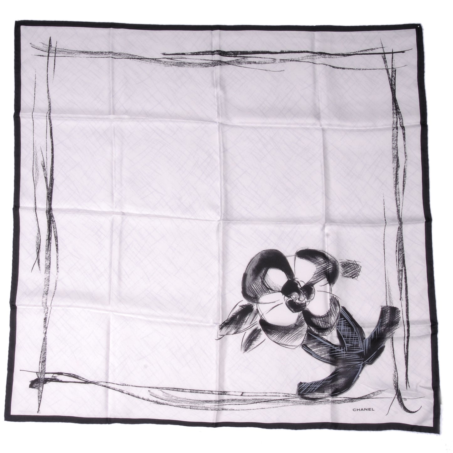 Silk CC Camellia Square Scarf Black