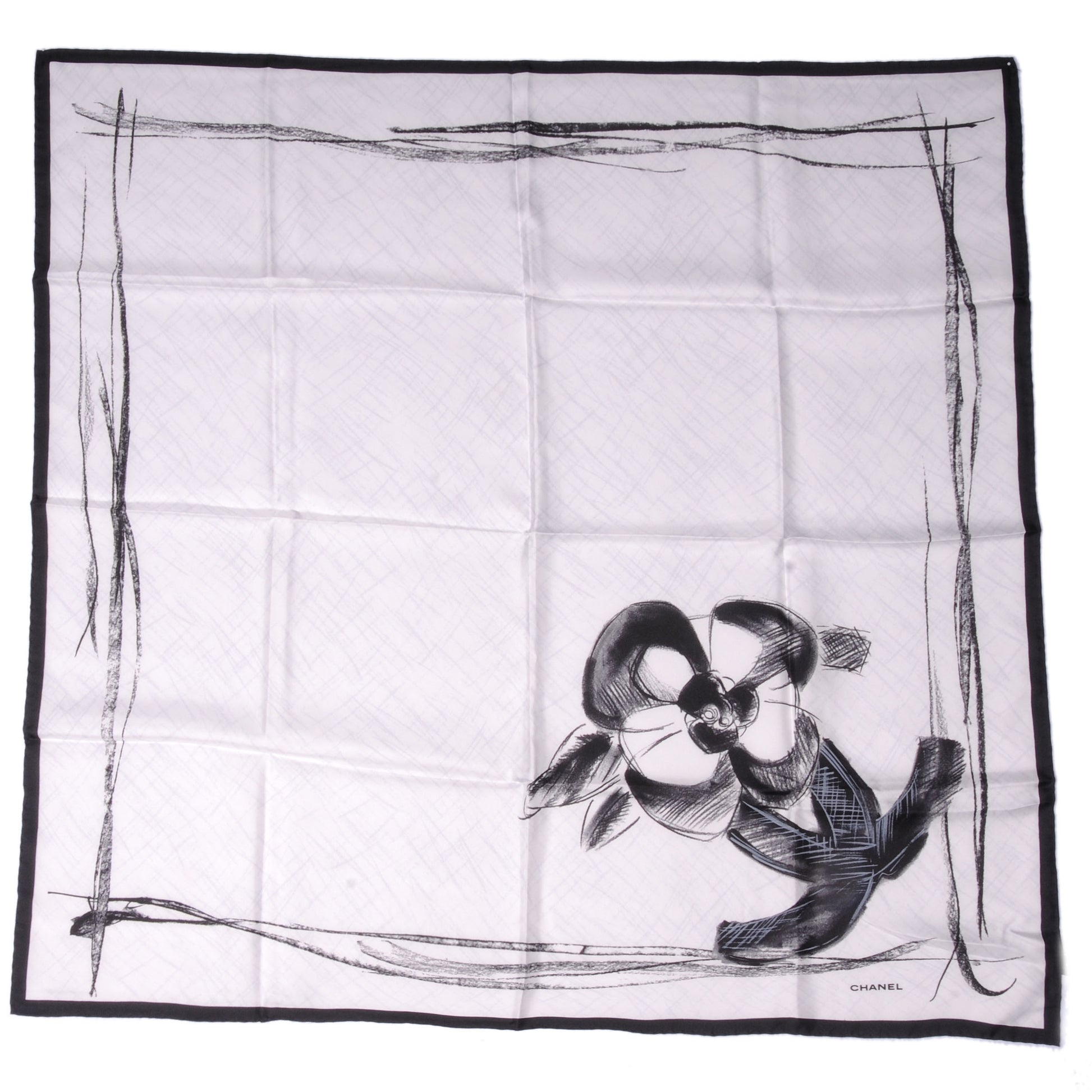 Chanel Silk CC Camellia Square Scarf Black 2 of 5