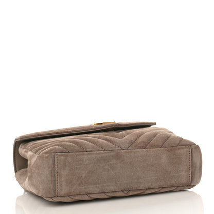 Saint Laurent Suede Matelasse Chevron Monogram Medium College Bag Taupe 4 of 9