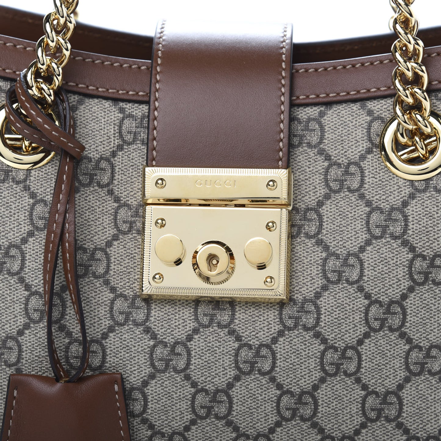 GG Supreme Monogram Calfskin Small Padlock Tote Beige Ebony Tuscany